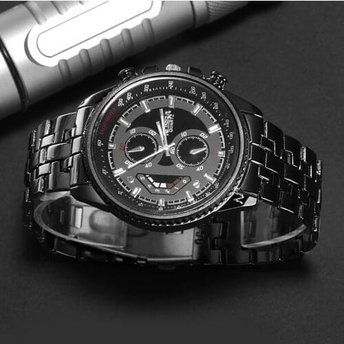 ROSRA Luxury Brand Watches Black Stainless Steel Watches Men Sports Watches Military Wristwatch Relogio Masculino horloge mannen