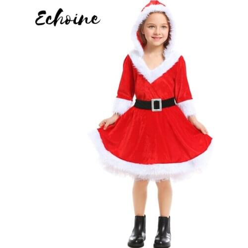 Deluxe Santa Claus Costume Cosplay Girls Christmas Costume For kids Santa Claus Red Dress Suit