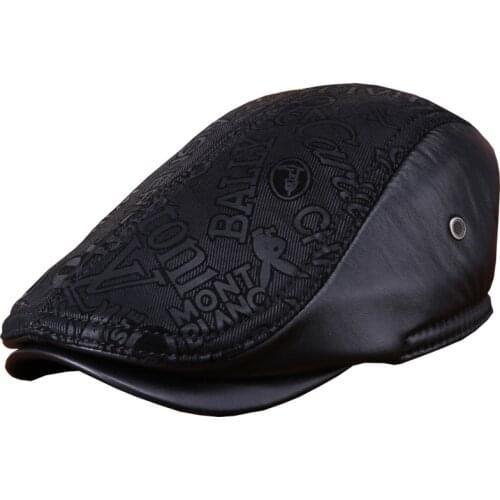 Luxury Sheepskin Male Beret Cap Suede Letter Print Senior Man Winter casquette Cap Genuine Leather Earflap Warm Outdoor Dad Hat