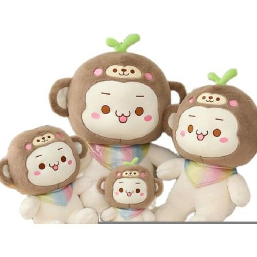 Cute Monkey King Plushie Stuffed Cartoon Anime Monkey Doll toys for Kids Birthday Gift Rainbow Scarf Decor Cuddly Toy Present