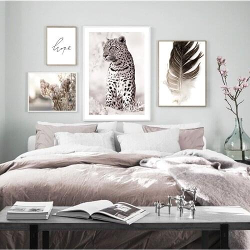 Scandinavian Simplicity Print Leopard Feather Flower Wall Art Picture Canvas Painting Nordic Style Modern Home Decoration