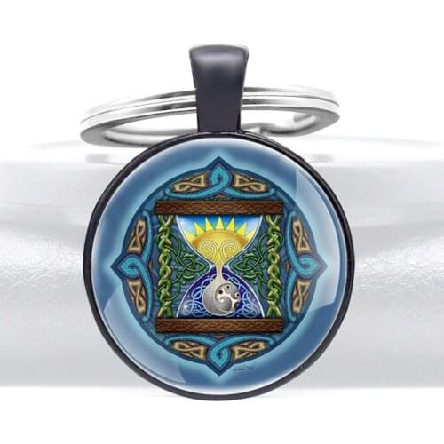 Sun Moon Hourglass Design Charm Glass Dome key Chains Charm Men Women Key Ring Jewelry Gifts