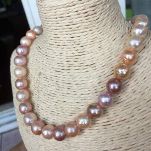 Gorgeous 11-12mm freshwater pink lavender multicolor pearl necklace18"925silver