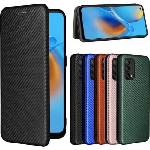 For OPPO A74 4G 5G Luxury Flip Carbon Fiber Skin Magnetic Adsorption Case For Oppo A74 A 74 OppoA74 Protective Phone Bag