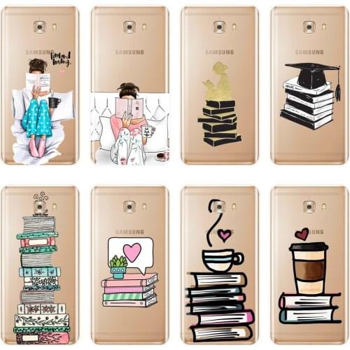 Back Cover For Samsung Galaxy C5 C7 C9 Pro Soft Silicone Book Girl Heart Coffee Cartoon Fashion Phone Case For Samsung C5 C7 C8