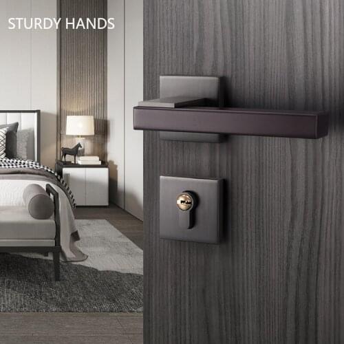 Gray Zinc Alloy Door Lock Mute Bedroom Bathroom Door Handle Lock Mechanical Anti-theft Lock Core Furniture Hardware Accessories