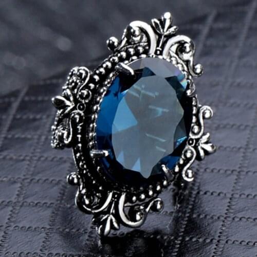 Fashion Goose Egg-shaped Sea Blue CZ Stone Ring Crystal Ring For Women Wedding Engagement Party Ring Jewelry Gift