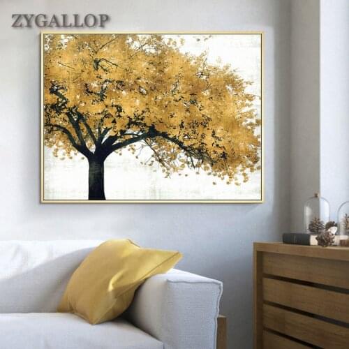 Golden and Silver Abstract Tree Wall Art Canvas Painting for Living Room Wall Poster and Prints Scandinavian Home Decor Pictures