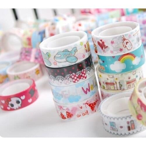 2021 Popular 10 Rolls Mixed Adhesive Cartoon Image Decoration Scrapbooking Stationery Tape Sticker