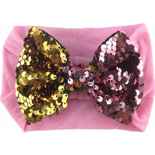 50pcs/lot , 4inch hot sale reversible sequin bow with wide nylon headband hair fashion accessories