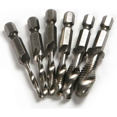 6PCS Drill Reaming Drill 1/4 Hex Shank HSS Metric Quick-Change Convenient Screw Thread Tap Drill Bit M3-M10 Tool Sets