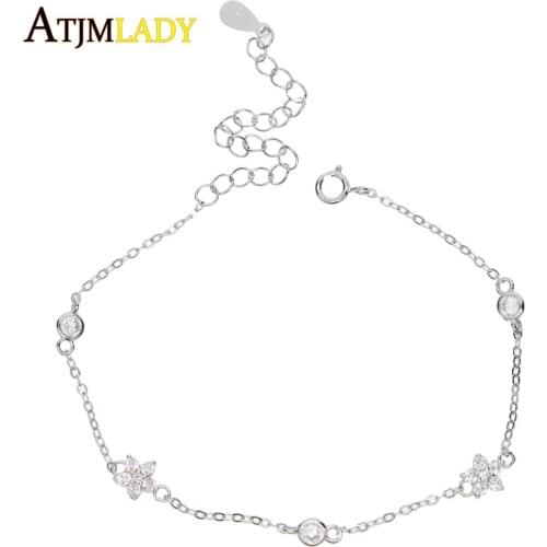 Promotion Delicate Dainty Cz Flower Bracelet Bling Paved 925 Real In High Quality Adjustable Size Tiny Link Chain Stamp925