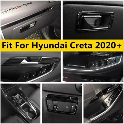 Stainless Steel Accessories For Hyundai Creta 2020 2021 Dashboard AC Air Gear Shift Panel Window Lift Handle Bowl Cover Kit Trim