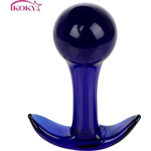 IKOKY Blue Glass Anal Plug Sex Toys for Women Men Butt Plug Butt Stimulation Pyrex Crystal Masturbation Prostate Massager