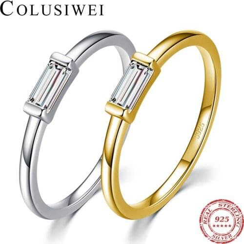 Colusiwei Fashion 925 Sterling Silver Shiny Rectangle Zirconia Rings for Women Wedding Engagement Jewelry Rings AAA Cz Size 5-9