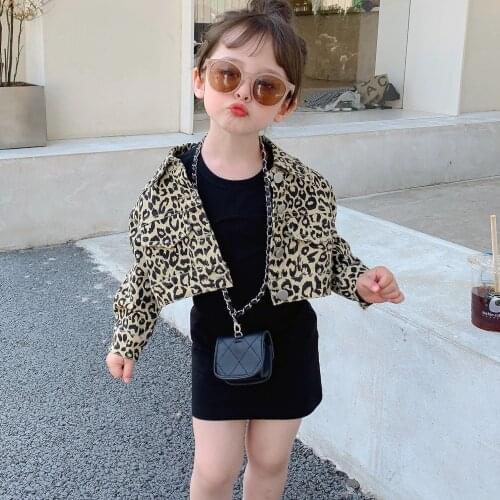 Girl Jacket Set Leopard Coat and Black Dress Children 2 Pcs Clothing Sets Fall Clothes for Baby Girl Jacket Autumn Clothes