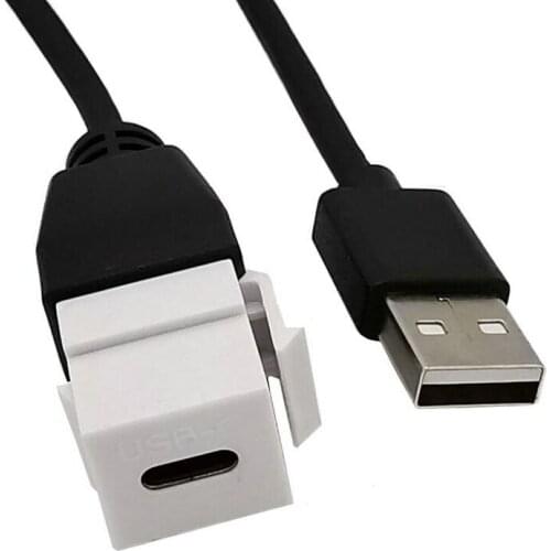 USB 2.0 A male to type-c Female Cable with Panel Mount Insert Adapter for Wall Socket Face Plate 0.2m