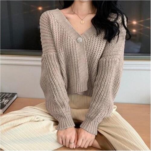 Cardigan Women Single Button V-NECK Sweet All-match Loose Sexy Womens Sweaters Street Wear Simple Fashion Cute Soft Warm tops