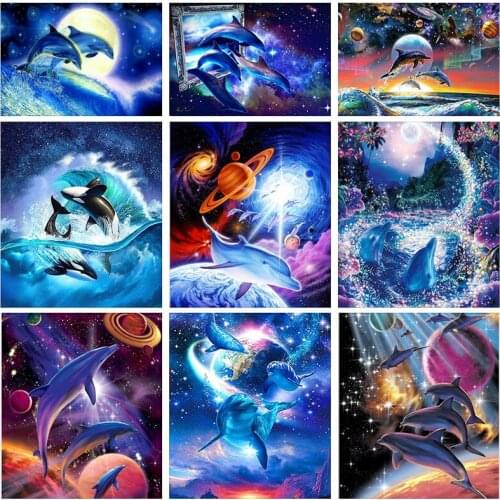 FIYO 5D DIY Diamond Painting Animal Dolphin Full Square/Round Diamond Embroidery Outer Space Mosaic Cross Stitch Home Decor Gift