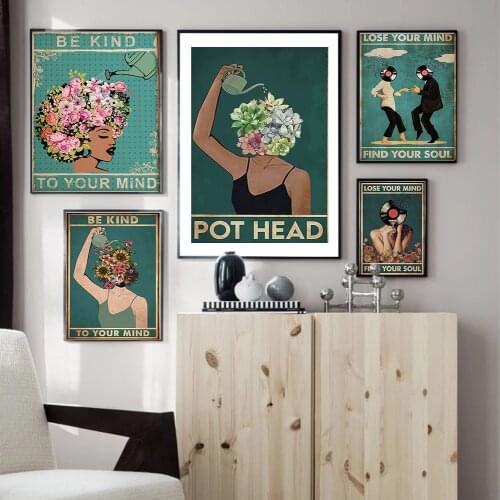 Canvas Painting Mental Be Kind Lose Your Mind Find Your Soul Poster and Print Disk Woman Vintage Posters Wall Art Home Decor