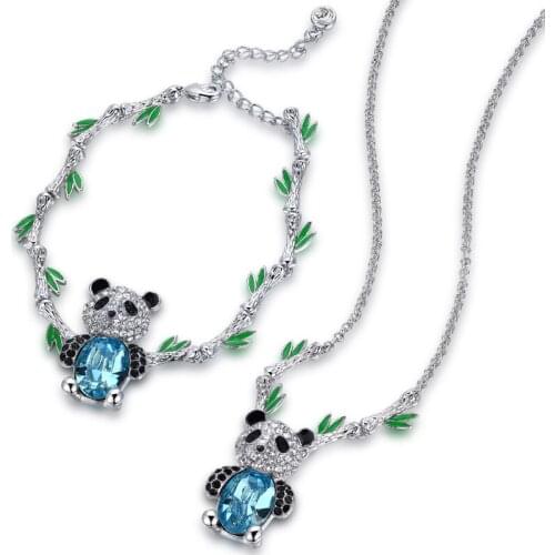 COCOM Cute Panda and Bamboo Women Jewelry Sets Necklace and Bracelet with Austrian Crystals Animal Accessories Free Shipping