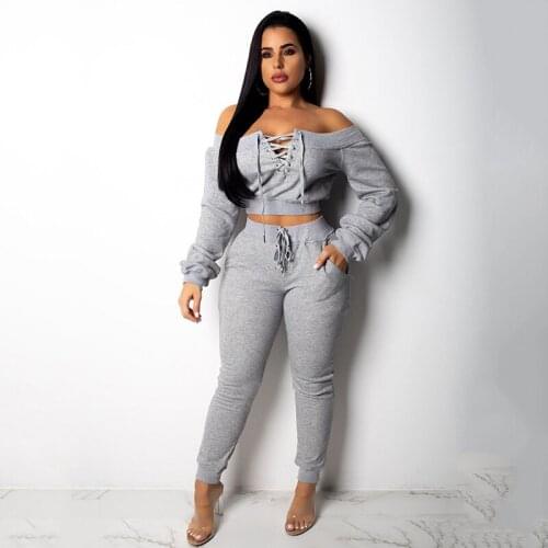 Loose Autumn Sweatshirt And Pants Sets Off Shoulder Shirt Clothes Casual Suit 2Pcs Set Long Sleeve Blouse Pencil Pants