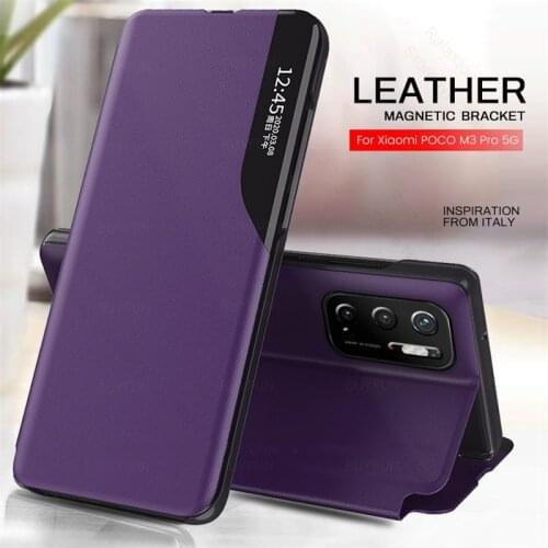 Leather smart side view window magnetic stand flip protect shell m3pro case for poco m3 pro coque funda little poko m 3 pro capa