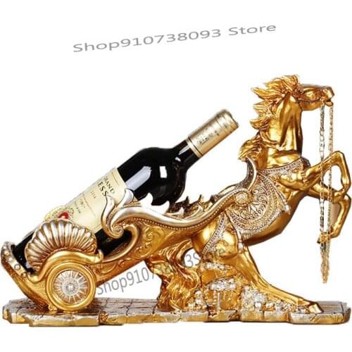 European Style Creative Zhaocai Horse Drawn Cart Red Wine Rack Home Furnishings Living Room Wine Cabinet Dining Side Table Bar T