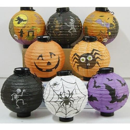 Creative Halloween Lantern Pumpkin Bat Spider Skeleton Pattern Hanging Lantern Halloween Decoration For Home LED ghost lantern