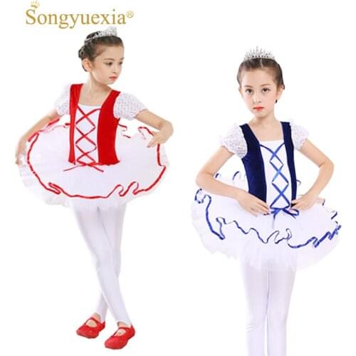 2017 Newest Short Sleeve Lace Girls Ballerina Dress Child Blue Velet White Tulle Tutu Ballet Kids Party Performance Dance skiry