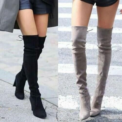 2020 Hot Over-the-Knee Boots Women Slim Knee-high Boots High Heels Winter Boots Women Long Boots Winter Shoes Suede Female Shoes