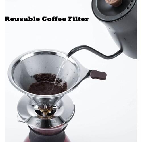 Reusable Stainless Steel Pour Over Coffee Dripper Cone Filter Strainer Funnel Basket Holder Coffeeware Tools for 1-2 People