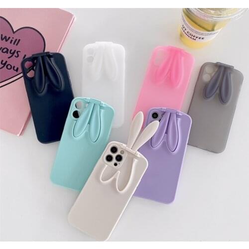 Cute 3D Fold Cartoon Soft Rabbit TPU Phone Case For iPhone 11 12 Pro XS Max 7 8 Plus Relive Stress Pop Fidget Back Cover