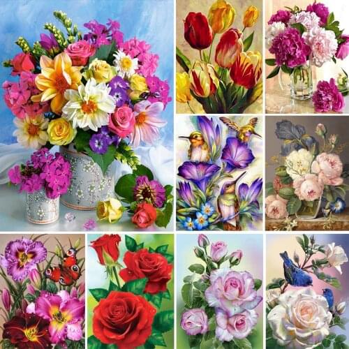 5D DIY Diamond Painting Flowers Vase Cross Stitch Kit Full Drill Embroidery Mosaic Rose Art Picture of Rhinestones Decor Gift