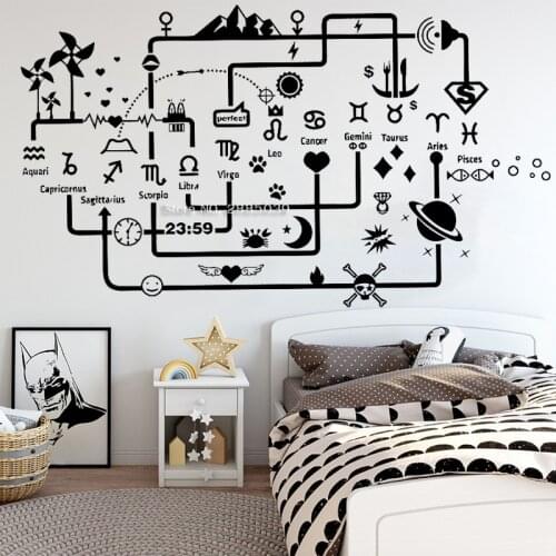 Costellation 27 Zodiac Wall Decals Space Wall Sticker Rocket Ship Decal For Kids Bedroom Vinyl Murals DIY Wall Tattoo LC1826