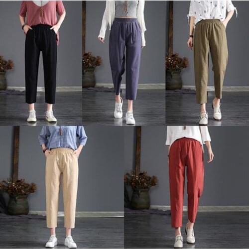 New Outer Wear Cotton Linen Nine-point Pants Womens Summer Thin High-waist Loose Straight-leg Harlan Casual Girls Clothes M-4XL