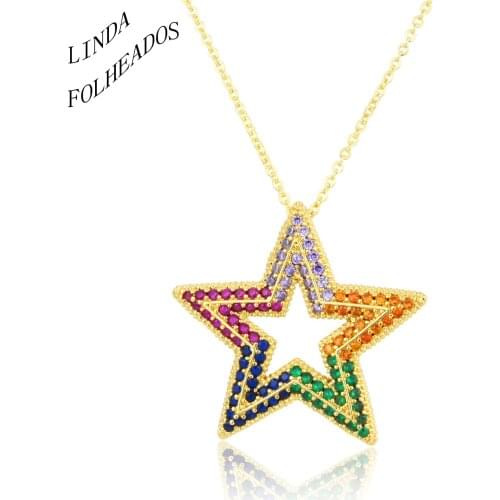 New Design With Drill Pentagram Necklace Fashion Contracted Gold-Plated Color Zirconium Copper Pendant Jewelry Gifts For Women