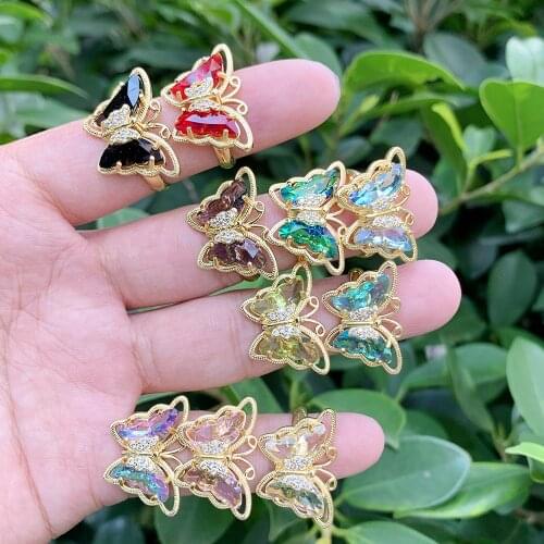 Wholesale Fashion Colorful Crystal Dainty Butterfly Rings Butterfly Adjustable Rings For Women