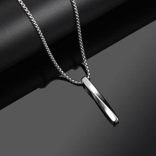 Rinhoo Square Twisted Column Pendant Necklace For Women Men Stainless Steel Long Bar Chain Statement Jewelry Couples Friend Gift