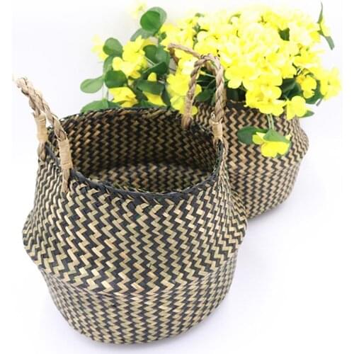 Hanging Foldable Woven Rattan Storage Basket Flower Pot Garden Balcony Decor Home Storage Organization
