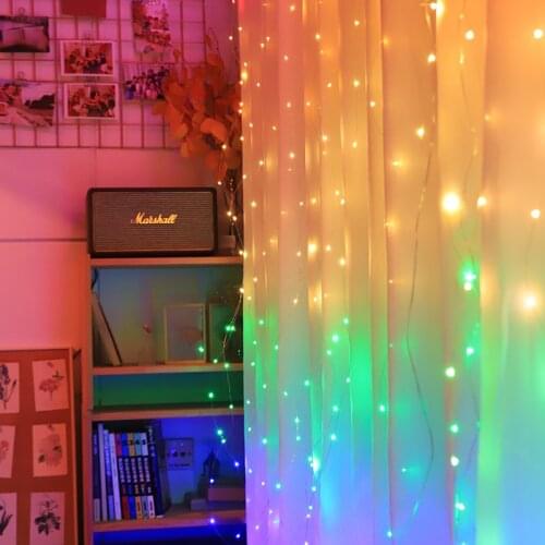3x3M Rainbow LED Garland Window Curtain Fairy String Light Wedding Party Home Garden Bedroom IndoorChristmas New year Decoration