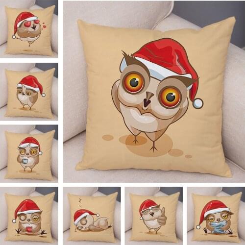 Merry Christmas Lovely Cartoon Owl Cushion Cover Decor Cute Animal Pillow Case Soft Plush Pillowcase for Children Room Sofa Home