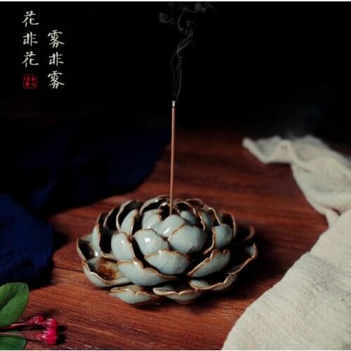 White Lotus Ceramic Sticks Incense Burner Aromatherapy Censer Buddhist Ornaments Crafts Gifts