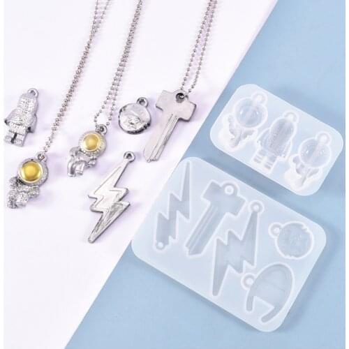 Crystal Epoxy resin Mold Astronaut Lightning Key Pendant Jewelry Silicone Mold Resin Casting Mold Key chain Jewelry Making Tool