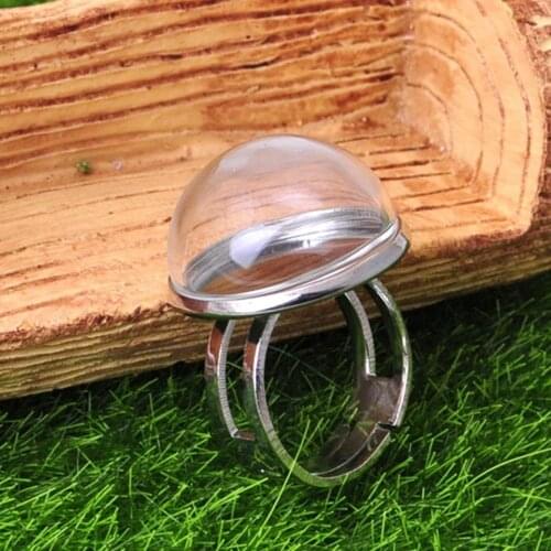 DIY Silver colour Tone Adjustable Ring with 20mm Clear Glass Dome Terrarium 1/2 Globe Bottle