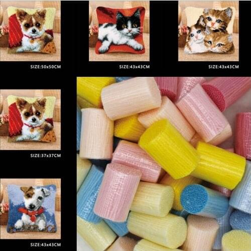 Animal Series Latch Hook Rug Kits Dogs 3D Segment Embroidery Pillow Wool Cross Stitch Carpet Embroidery DIY Latch Hook Pillow