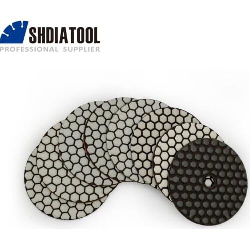 SHDIATOOL 8pcs/set Dia 4"/100mm Dry Diamond Flexible Sanding Disc Resin Bond Polishing Pads For Stone Granite Marble