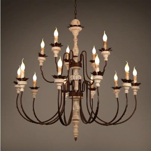 American Country Wooden Art Makes Old Chandeliers Retro Iron Art Lamps Villa Living Room Restaurant Duplex Building Decorative L