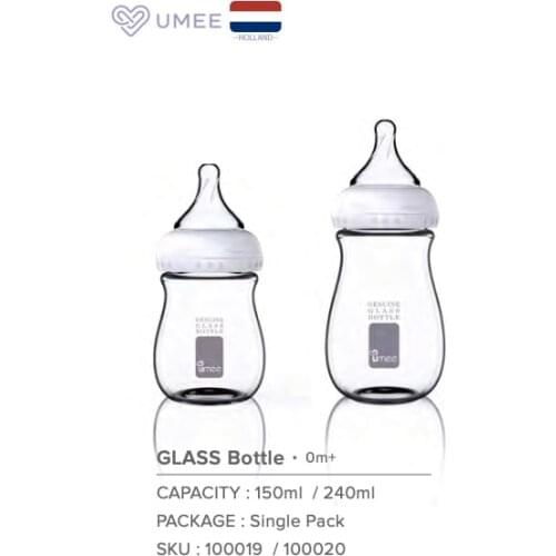 Umee 150ml Baby Feeding Glass Bottle Colorful Dropping Protect Anti Colic International Patent Mother Touch Teat
