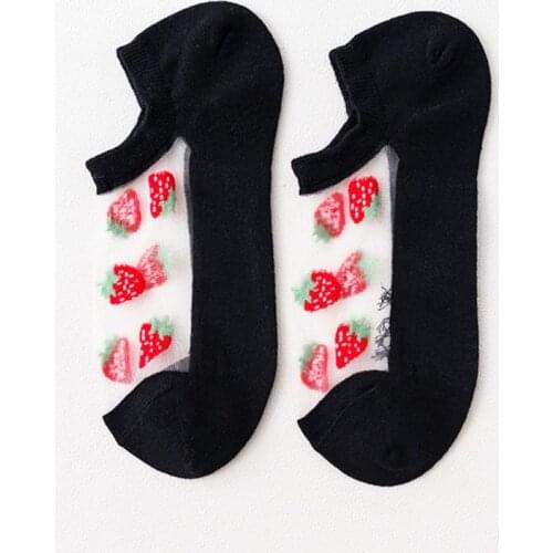 Japanese Style Women Girls Glass Fiber Boat Socks Cute Fruits Jacquard Transparent Summer Ultra-Thin Invisible Hosiery